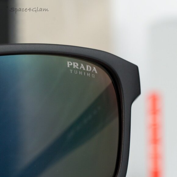 Prada Linea Rossa Men Sunglasses Black Grey Red Rectangle PS05YS 1BO10A NEW - Picture 3 of 7